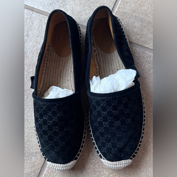 Gucci Calfskin GG Monogram Espadrilles Flats size 7 - Picture 1 of 9